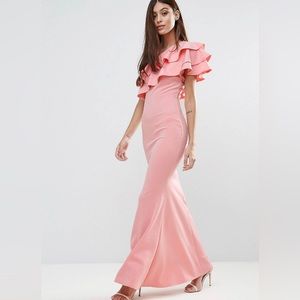 Club L pink ruffle one shoulder bridesmaid / prom gown